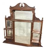 Victorian Oak Overmantle Mirror w/ Shelves