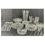 Pressed And Cut Glass Bowls, Vases, And Tray