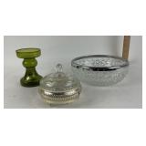 Ingrid Glas Green Glass Candle Holder, Crystal Bow