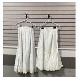 White Cotton Long Skirts With Lace Hem
