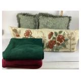 Throw Pillows, Floral Needlepoint, Blankets