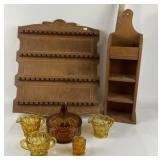 Amber Glassware With Wood Spoon Rack and Organizer