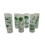 MCM Frosted Tom Collins Glasses With Green Tropica