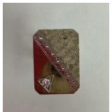 14k white gold single cufflink with diamond.