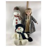 Porcelain Doll With Plush Snowman Toys