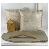 Decorative Pillows, Floral Wooden Box, Ironing Boa