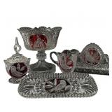 Ruby Birds Pattern Crystal Glassware