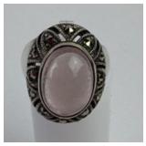 Sterling, marcasite & pale pink moonstone ring.