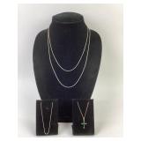 (4) sterling necklaces, one with cross pendant.