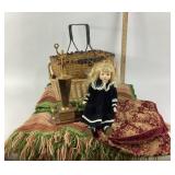 Crochet Blanket, Wicker Baskets, Doll, Trophy 1959