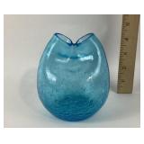 MCM Blue Pinched Crackle Glass Vase