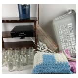 Glass Jars, Wooden Shelf, Basket, Blanket
