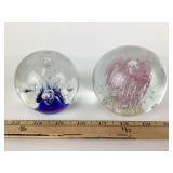 Art Glass Paperweights; Pink, Blue