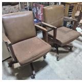 Wood Swivel Wheeled Chairs With Vinyl & Cloth
