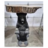 Bear Statue With Live Edge Wood Slab On Top For