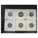 1920, 1926, 1934, (2) 1936, 1937 Buffalo Nickels