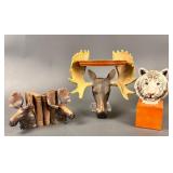 Moose Wall Shelf, Bookends, Snow Tiger statue