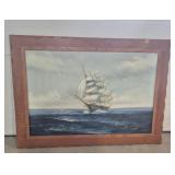 Canvas Oil Painting Clipper Ship With Hard Wood