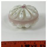 Fenton Custard Glass Trinket Box with Floral Desig