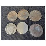 Liberty Head Nickels 1892, 1901, 1902, 1906, 1907