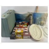 Samsonite Streamlite Suitcase, Glassbake Dish, Tea