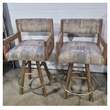 Wood Upholstered Swivel Chairs (2)