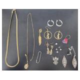 Costume Jewelry: 1/20 12k GF Necklace; hoop earrin