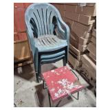 Plastic Stacking Outdoor Chairs (4) And Metal