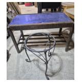 Wood Table With Blue Glass Top 29 in. X 17 in. X