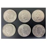 (6) 1972 Eisenhower One Dollar Coins