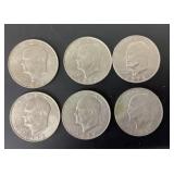 1972 Eisenhower One Dollar Coins (6)