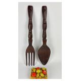 Carved Wood Fork And Spoon, Orange Spice Dish