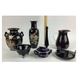 Halls Sundial Dish, Japan Vases, Black Glassware