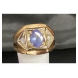 14k Gold Ring With blue, clear stone Accents