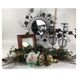 Decorative Teapot, Mirror, Wall Clock, Candle Hold