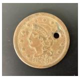1848 Large Cent Holed Coin