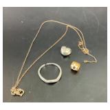 Sterling Silver Charms, Chain, Cut Ring