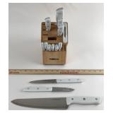 Farberware White Knife Set With Wooden Block