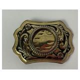 Gold-Tone Metal Belt Buckle With Coin Holder
