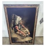 Native American Painting On Black Velvet Framed