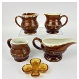 Brown Glazed Pitchers, Gravy Boat, Amber Clover