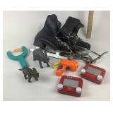 Ice Skates, Toy Figures, Etch A Sketch, Slingshot