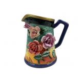 Vintage Majolica Water Pitcher w/ Porcelain Roses