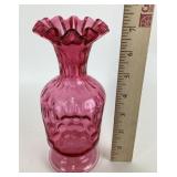 Fenton Cranberry Glass Ruffle Edge Vase