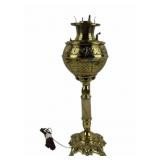 Ornate Brass Table Lamp With Marble Accents