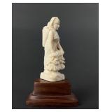 Antique Anglo-Indian carved bone figure on wood