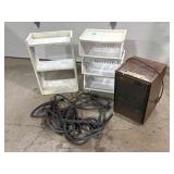 Plastic organizer wood shelf, hose, dehumidifier