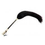 Antique carved horn & horse hair fly whisk, with