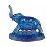 Mosser Blue Iridescent Glass Elephant Figurine