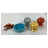 Fiesta Ceramic Salt Shakers, Bowl, Stoppers